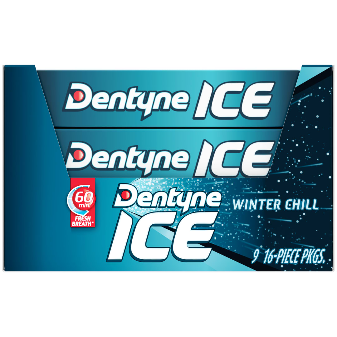 Dentyne Ice Sugar Free Chewing Gum Winter Chill 16 pc Singles - 9 Pack