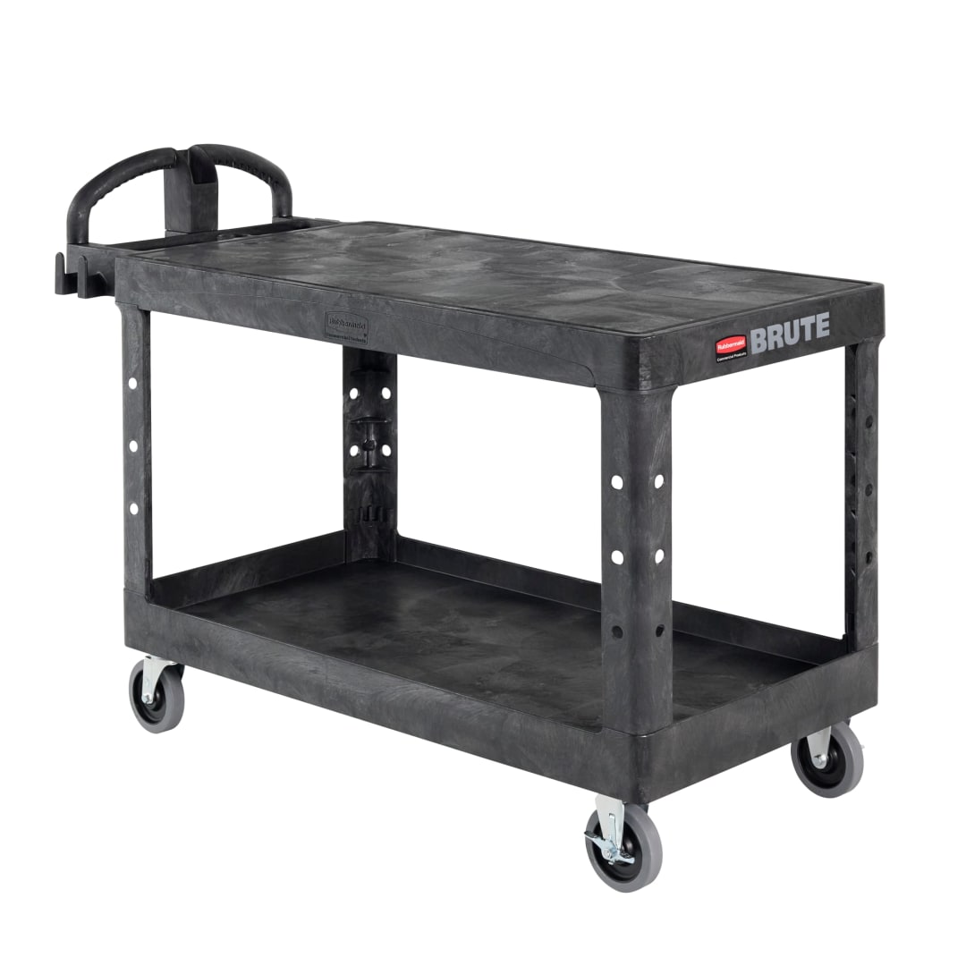 Heavy Duty Ergo Handle Utility Cart, Flat Shelf, Large, Black