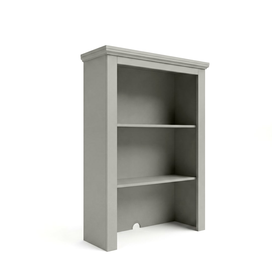 Bedford Modular Shaker Wooden Hutch with 2 Fixed Storage Shelves, Solid Wood Frame and Rear Cable Management Opening, Bedford Gray