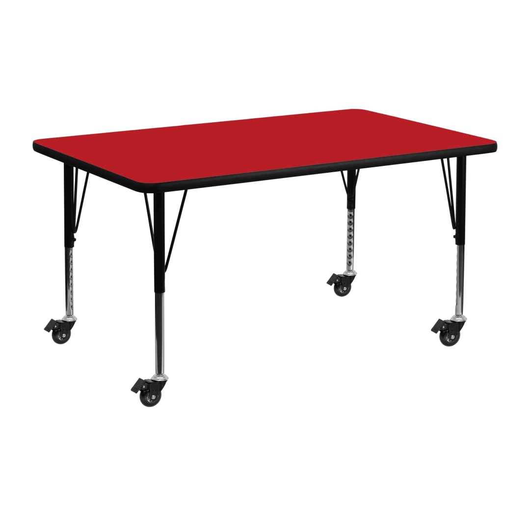 Wren Mobile 24''W x 48''L Rectangular Red HP Laminate Activity Table - Height Adjustable Short Legs