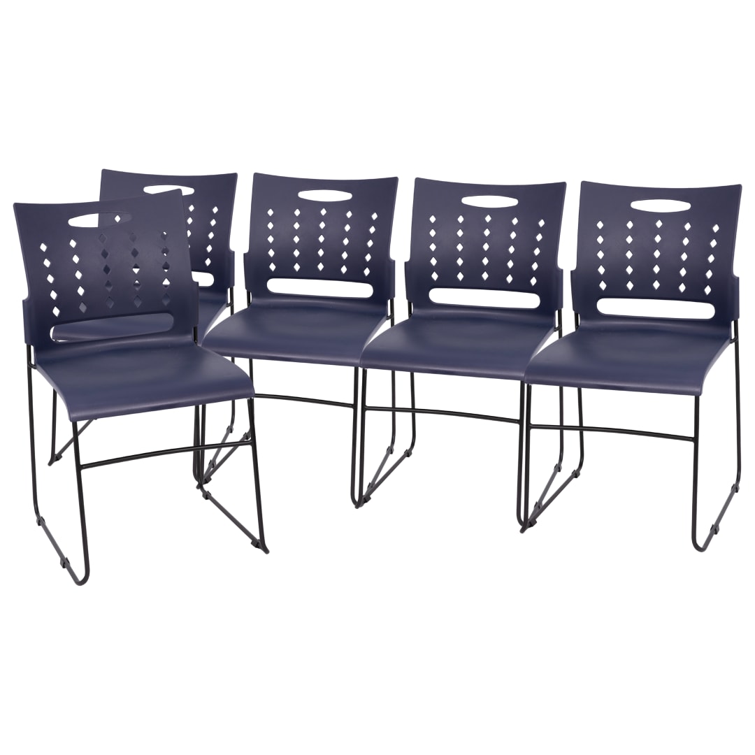 HERCULES Series 881 lb. Capacity Navy Sled Base Stack Chair with Air-Vent Back, Set of 5