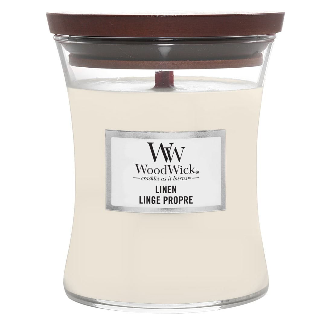 WoodWick® Medium Hourglass Scented Candle | Linen | with Crackling Wick | Burn Time: Up to 60 Hours