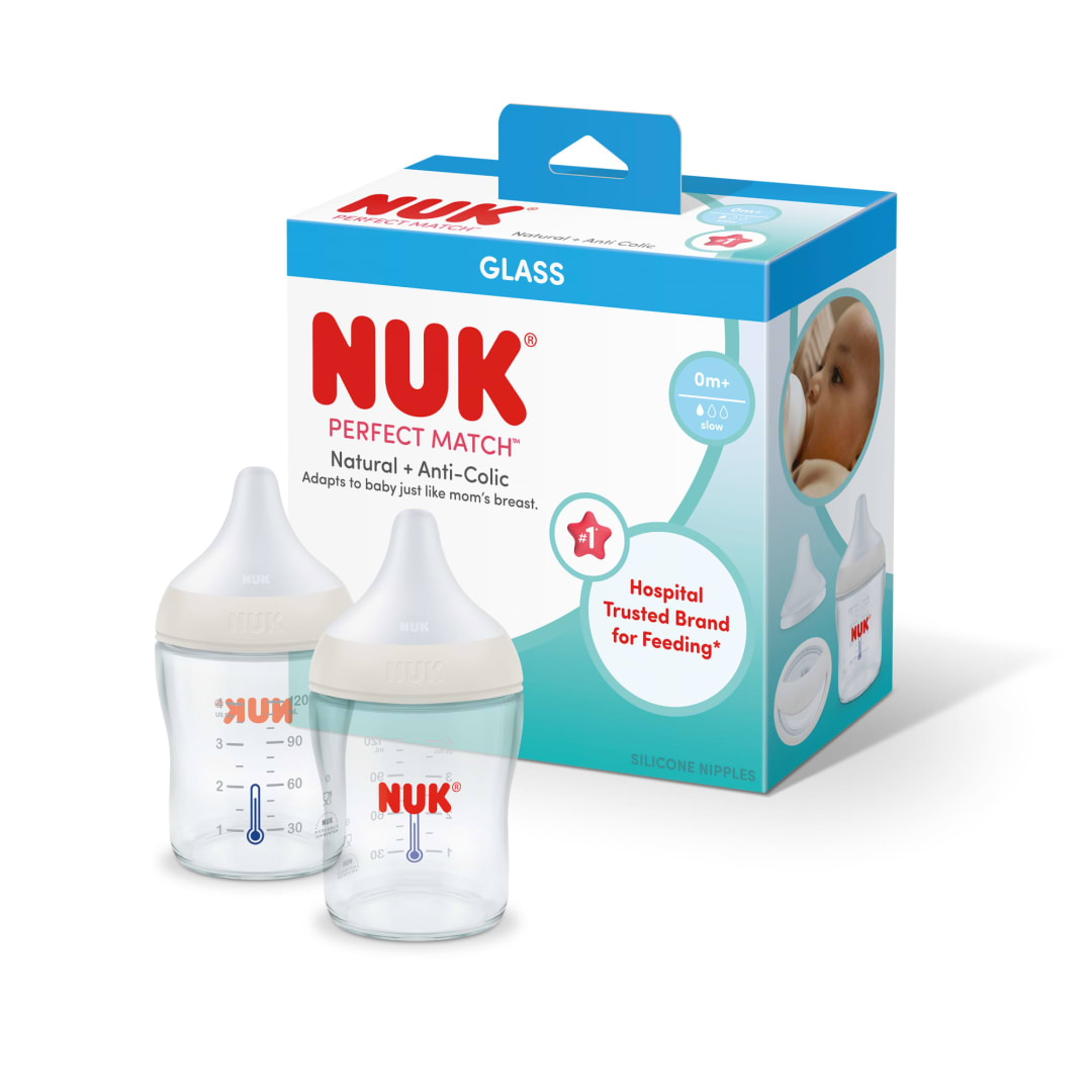 NUK® Perfect Match™ Glass Bottle, 4 oz, 2 pk