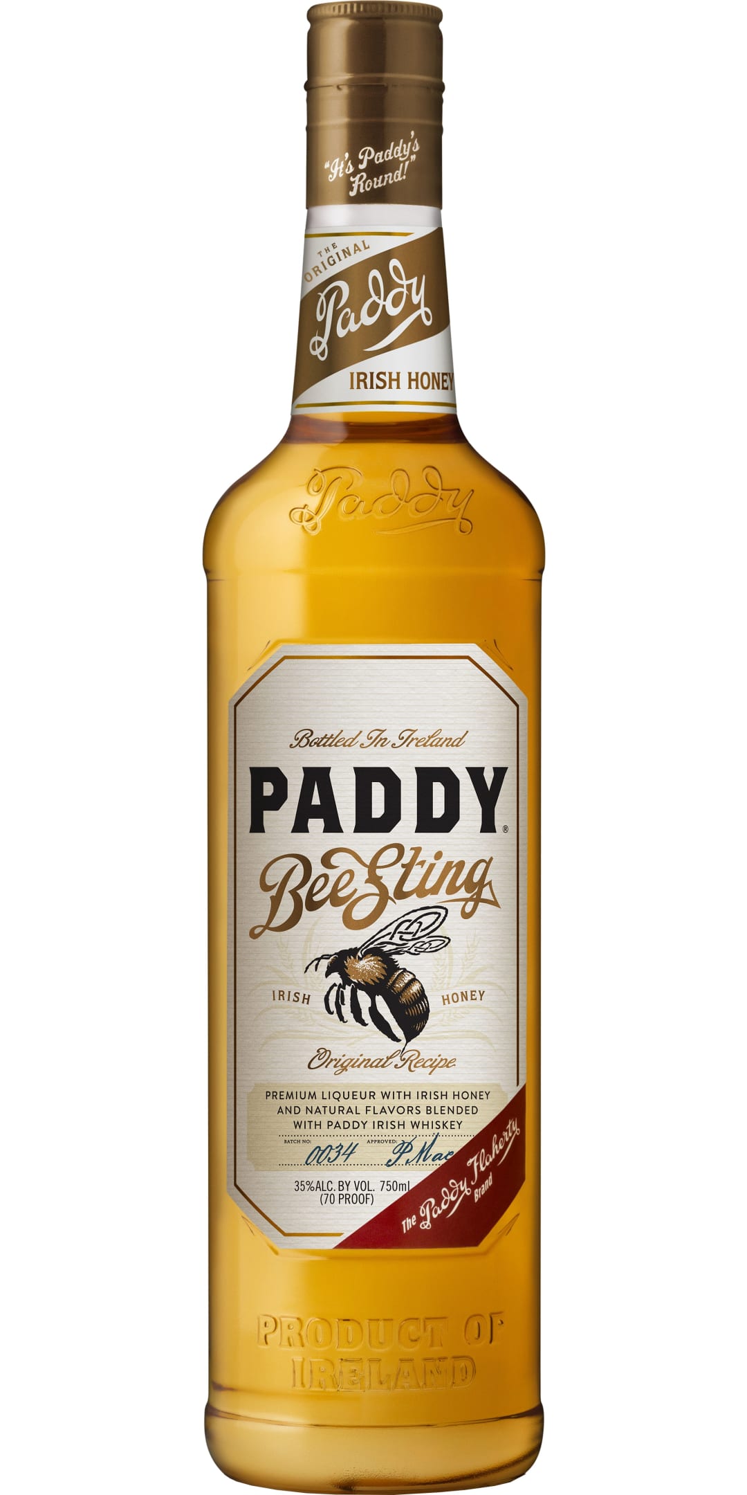 Paddy Bee Sting Honey Irish Whiskey 750ml 70 Proof