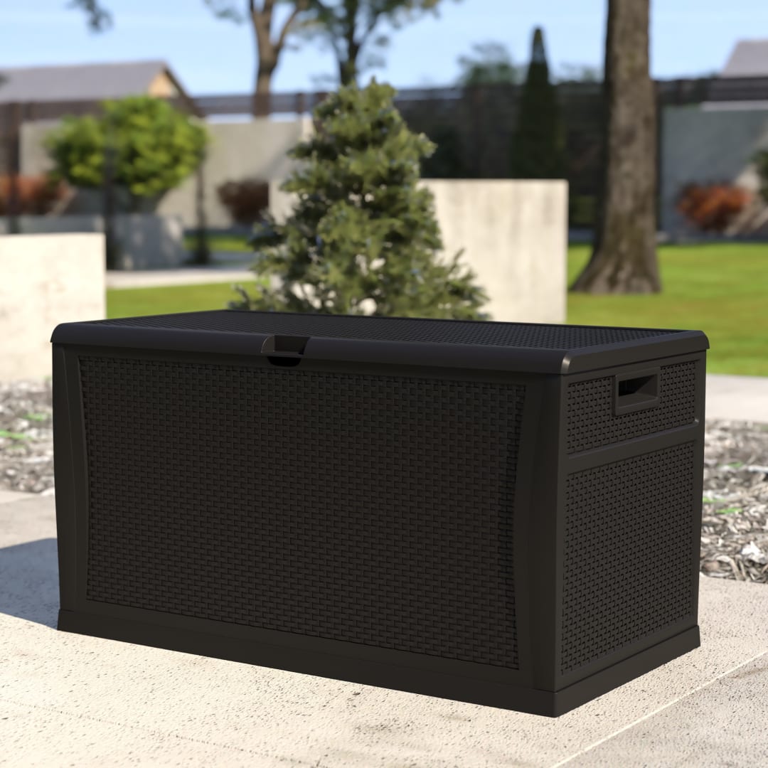 Nobu 120 Gallon Plastic Deck Box - Outdoor Waterproof Storage Box for Patio Cushions, Garden Tools and Pool Toys, Black