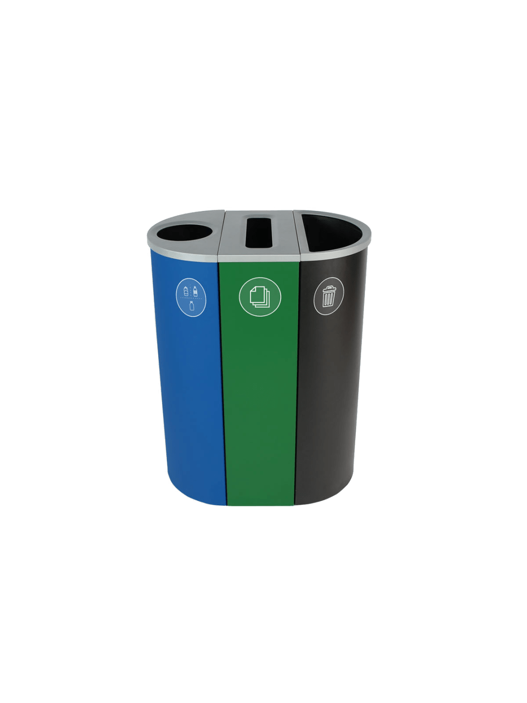  SPECTRUM - Triple - Kit - Nyc Compliant - Metal, Glass, Plastic & Beverage Containers-Paper-Garbage - Circle-Slot-Full - Blue-Green-Black
