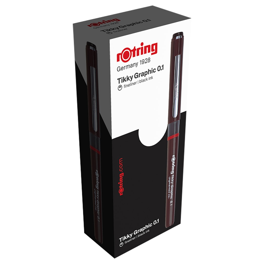 rOtring Tikky Graphic bolígrafo de punta de fibra | 0,10 mm | negro | caja de 12