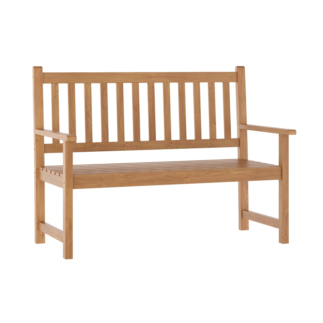 Adele Commercial Grade Indoor/Outdoor Patio Acacia Wood Bench, 2-Person Slatted Seat Loveseat for Park, Garden, Yard, Porch, Brown