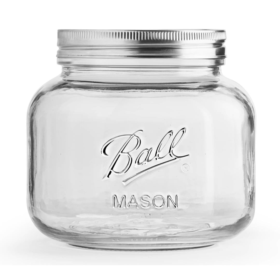 Ball Decorative Glass Storage Jar with Airtight Stainless Steel Lid, Half Gallon (64 oz), Super Wide Mouth