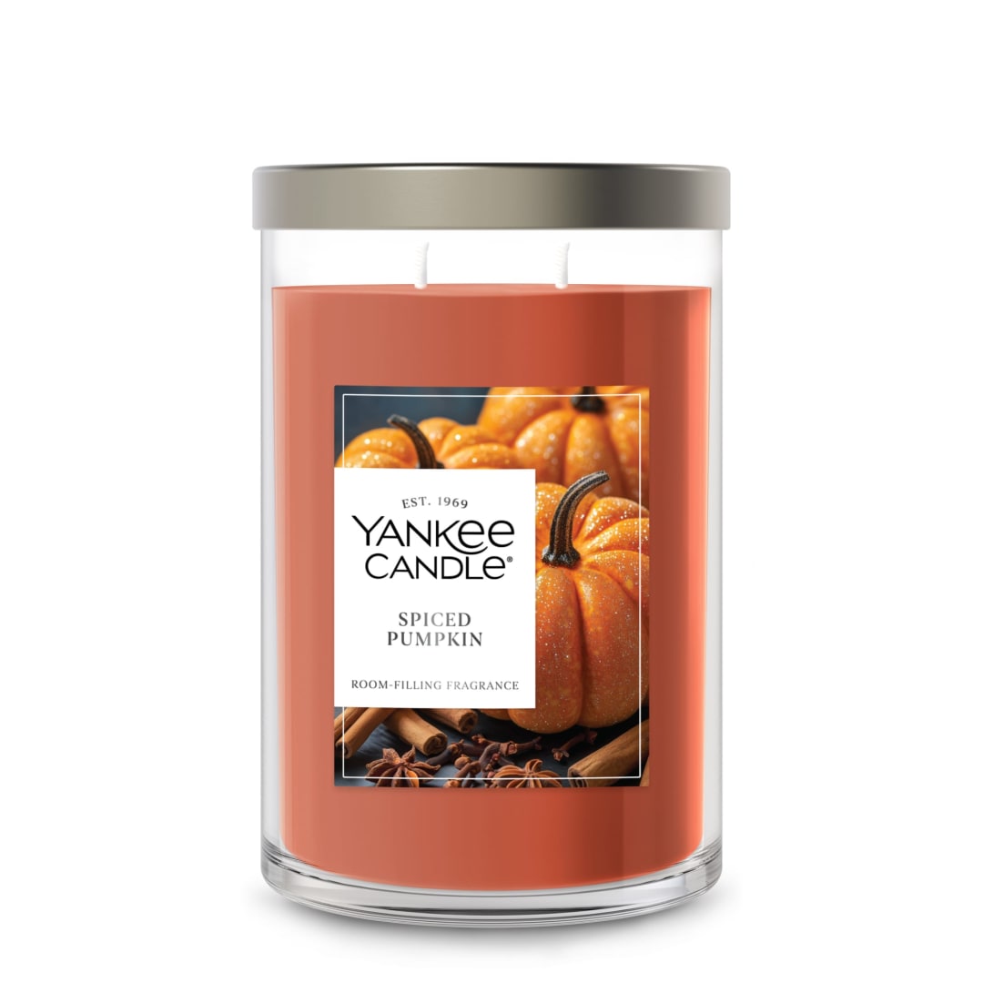 Yankee Candle® Large Tumbler Scented Candle with up to 80 Hour Burn Time, Premium Plant Wax Blend for Consistent Burn, 20 oz Tumbler Candle with Room Filling Fragrance, Spiced Pumpkin