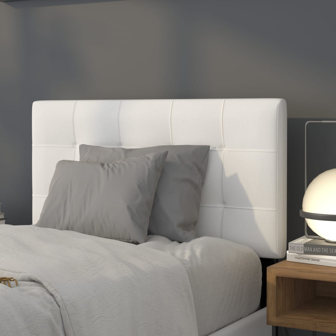 Bedford Tufted Upholstered Twin Size Headboard in White Fabric