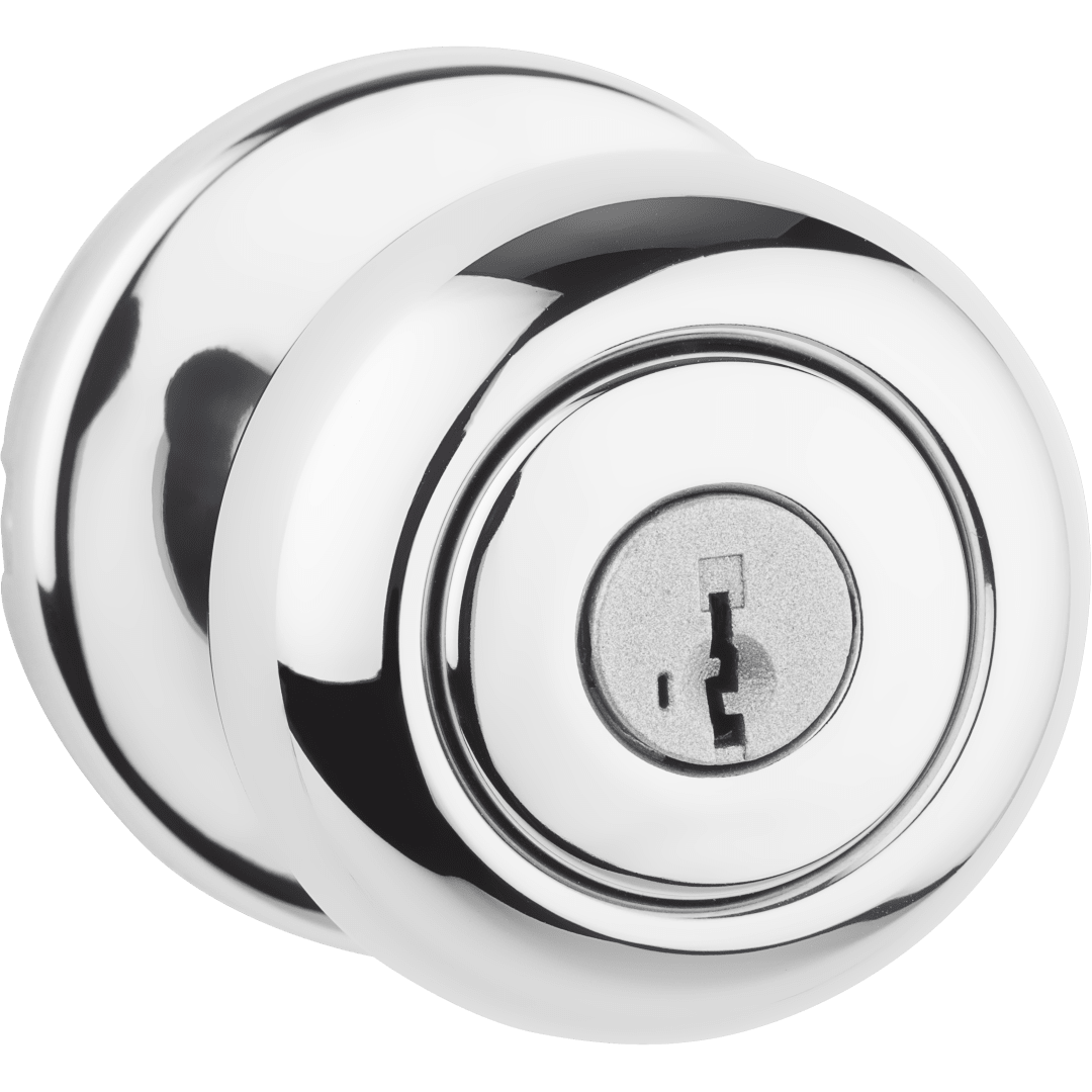 Cove Keyed Entry Knob Featuring SmartKey Security™ in Polished Chrome