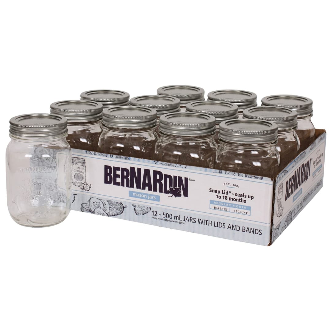 Bernardin Mason Jar with Standard Lids and Bands, 500ml., 12 Count