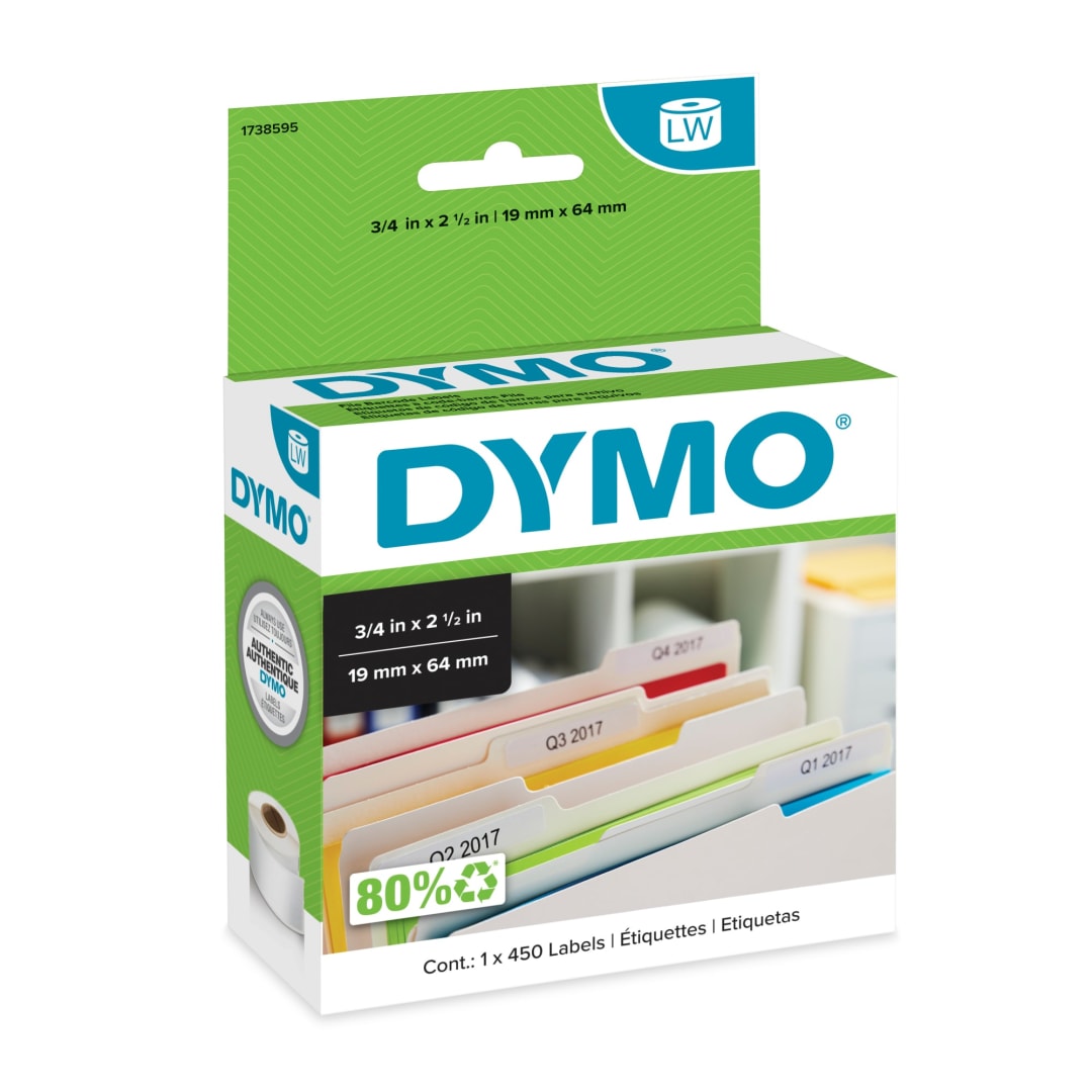 DYMO® Authentic LW File Barcode Labels for LabelWriter™ Label Printers, White, 3/4" x 2-1/2", 1 Roll of 450