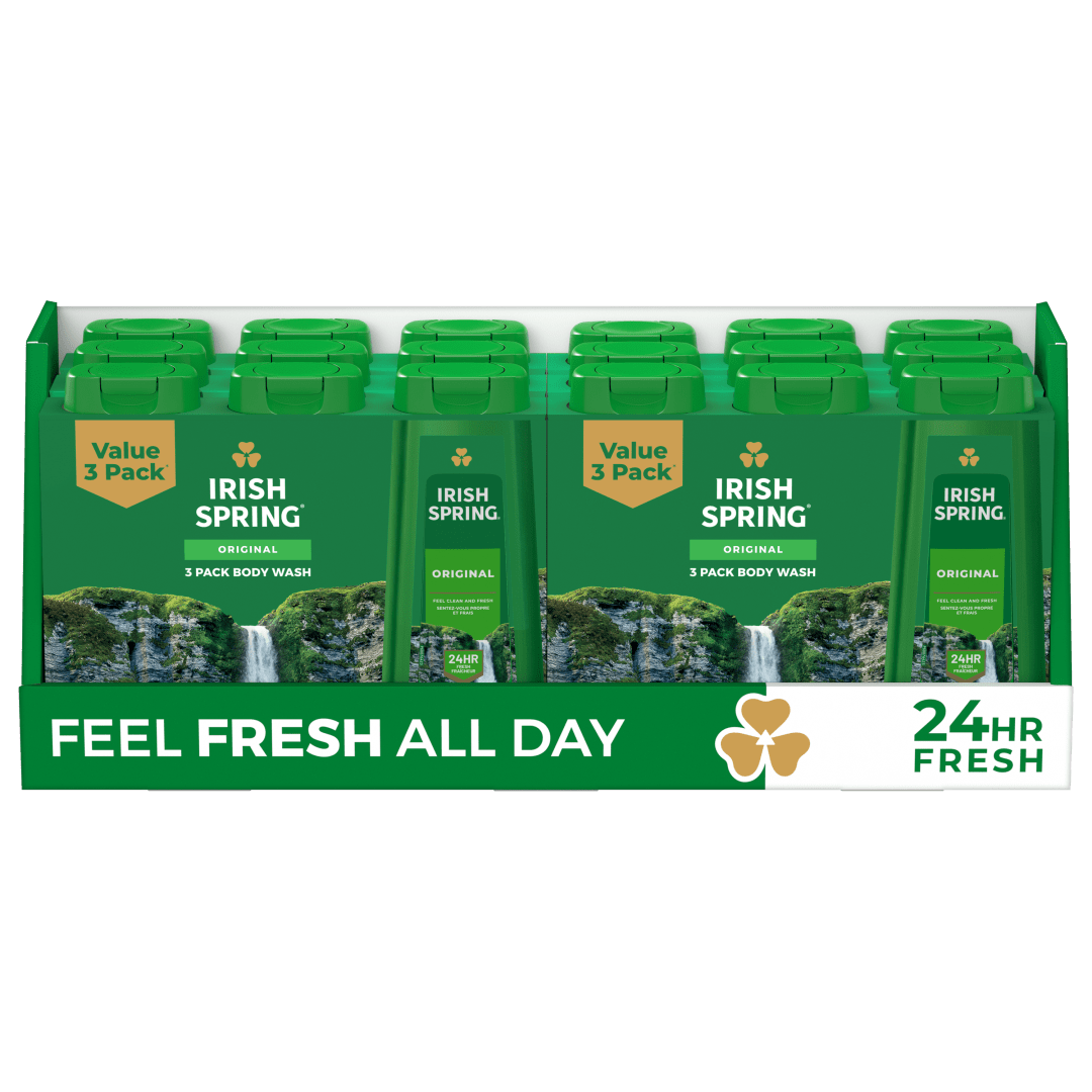 Irish Spring Original Moisturizing Body Wash for Men, 24-Hour Fresh, Face and Body Wash, Men’s Body Wash, Biodegradable Ingredients, Paraben Free, Cool Fresh Scent, 20 fl oz Bottle (3 Pack)