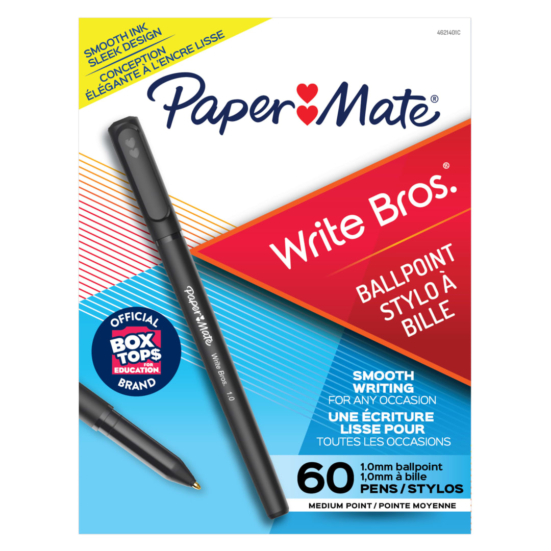 Paper Mate® Ballpoint Pens, Write Bros. Black Ink Pens, Medium Point (1.0mm), 60 Count