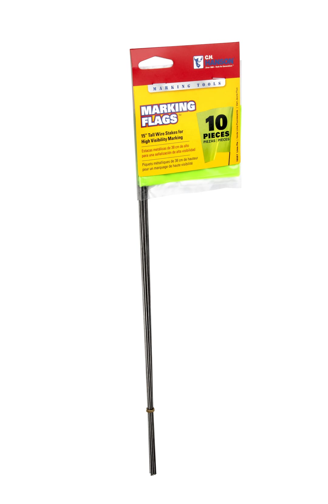 Stake Flags-15" Staff, 2-1/2"x3-1/2" Flag, Lime Fluorescent 10Pcs.