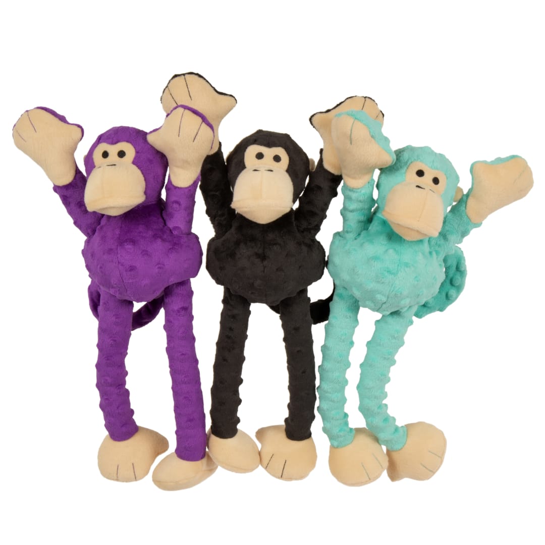 goDog Costco Assortment Crazy Tugs Monkeys Squeaky Dog Toy, Plush with Chew Guard Technology, Assorted, Large
