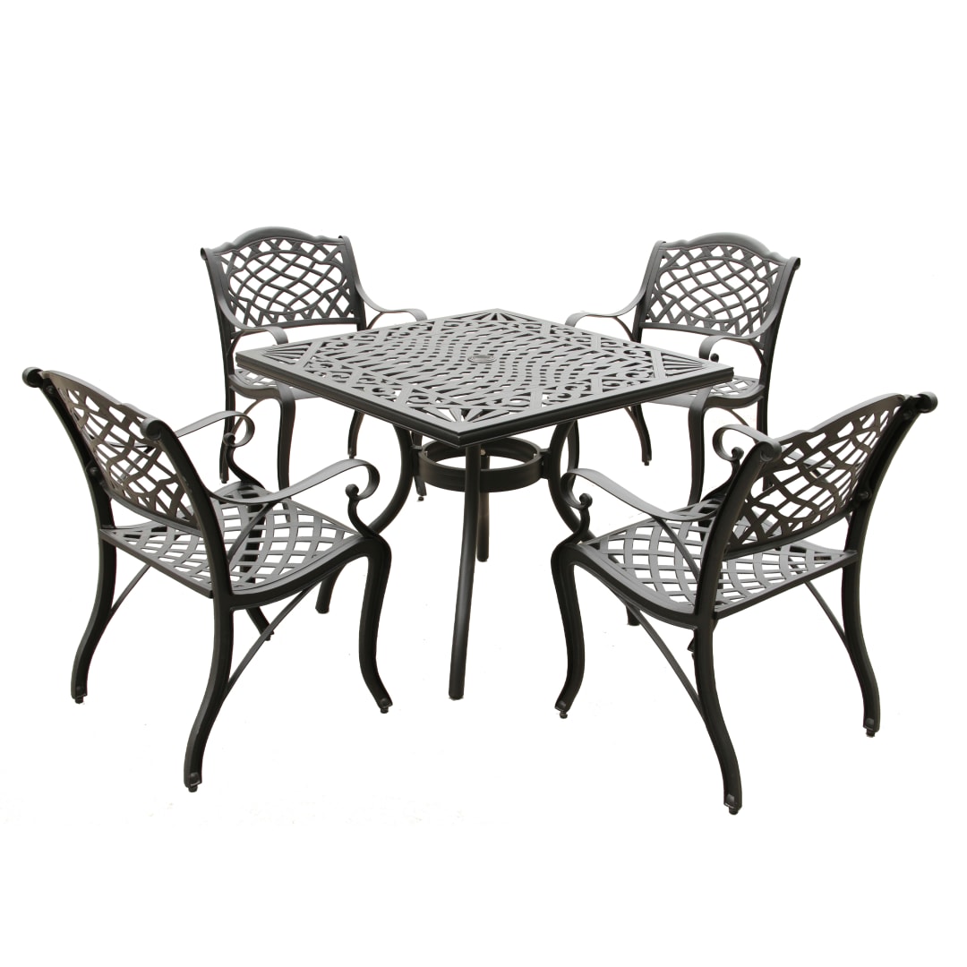 Modern Ornate Outdoor Mesh Aluminum 37-in Black Square Patio Dining Set with Four Chairs