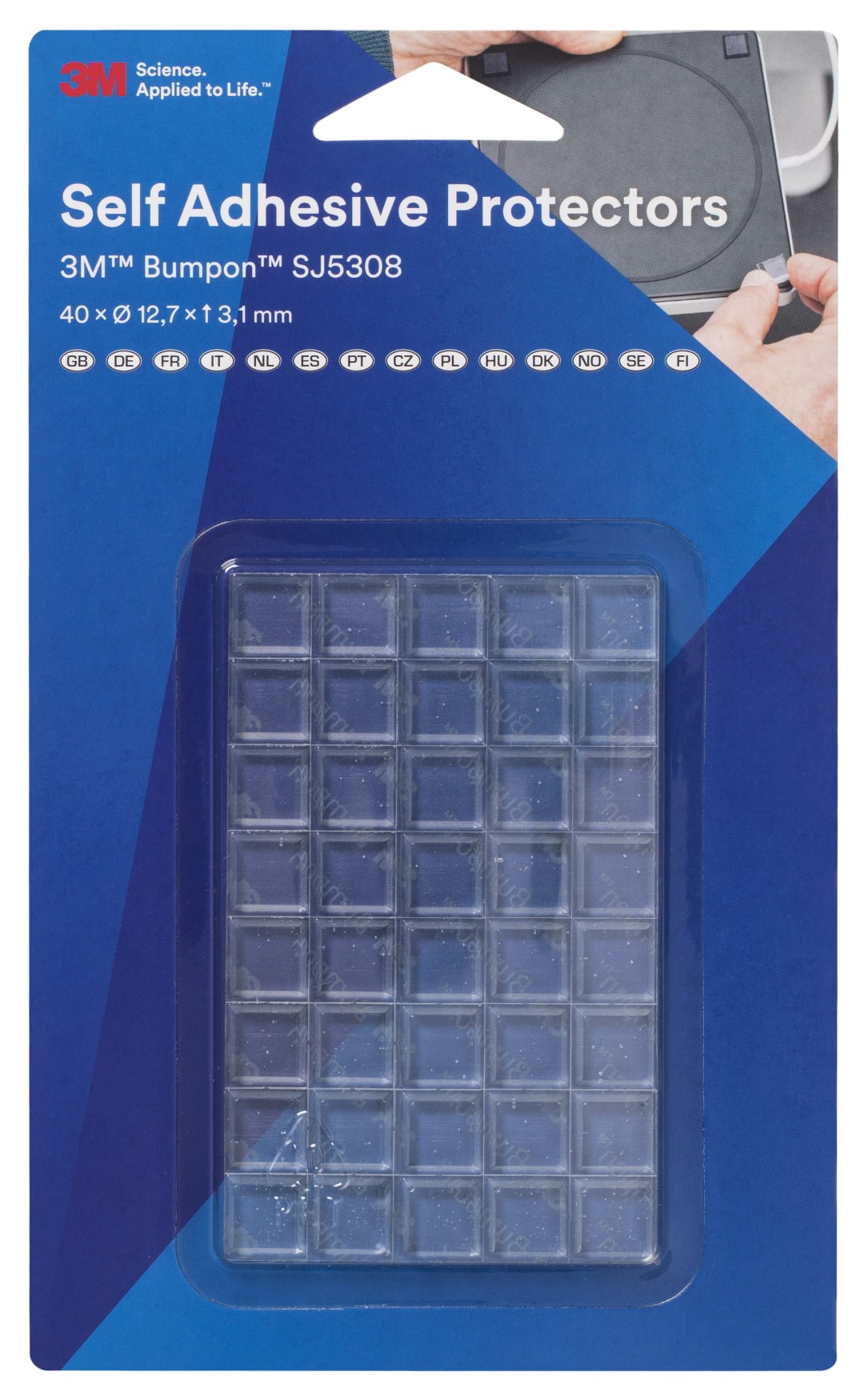 3M™ Bumpon™ SJ5308BL Elastikpuffer Mini-Pack, Transparent, 40 Stück, 12,7 x 3,1 mm, Klebstoff Acrylat A-20