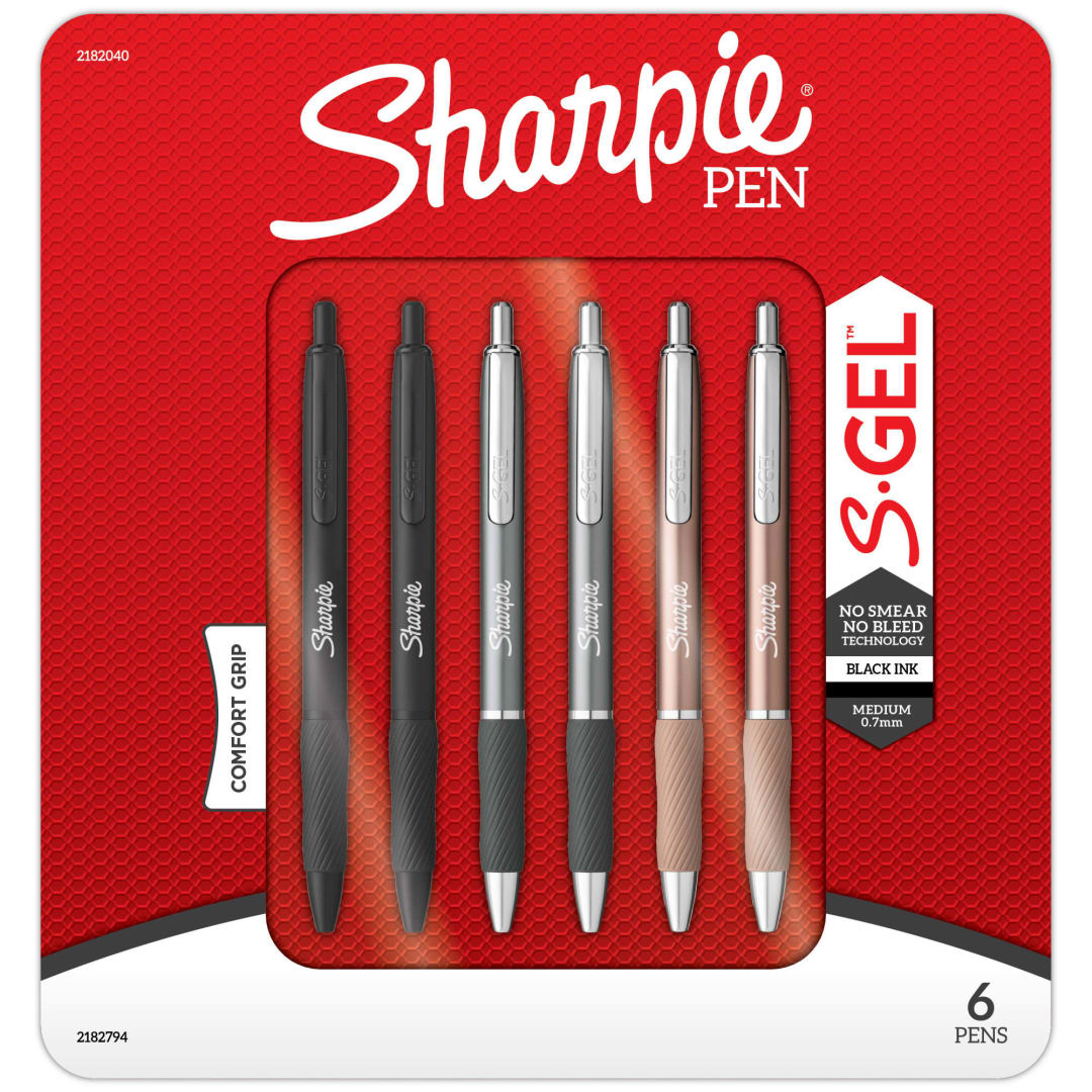 Sharpie® Metal Barrel S-Gel Pens, 6 Pack, Medium Point (0.7mm)