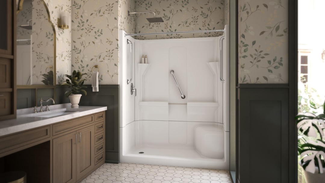 DreamLine Accessible Living Harmony Shower Kit, LH Drain, with Grab Bars and Curtain Rods, Chrome