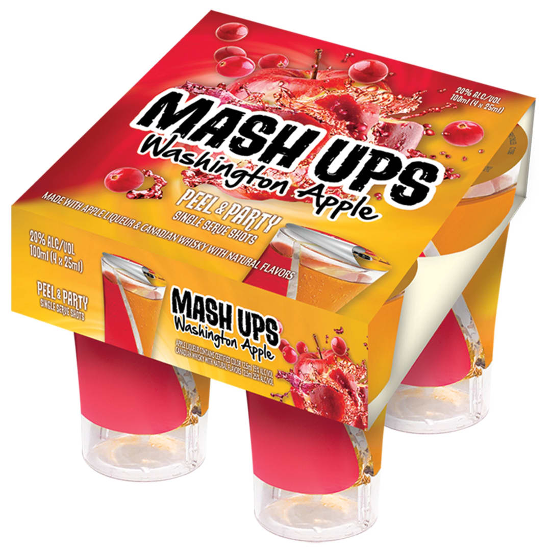 MASH UPS Peel and Party Single Serve Shots Washington Apple Liqueur 4 Pack 100ml (4x25ml) 36 Proof