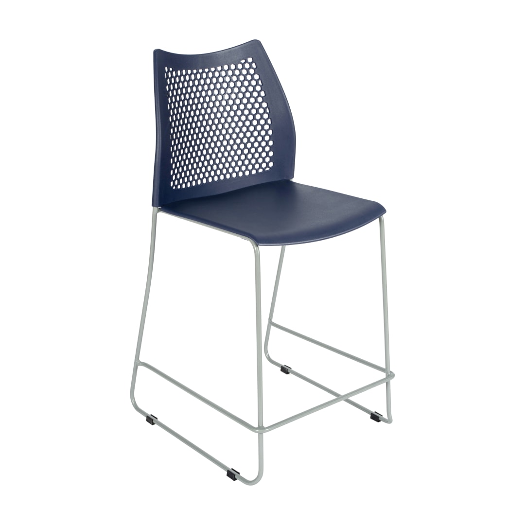 HERCULES Navy Stack Counter Stool with Air-Vent Back and Gray Powder Coated Sled Base