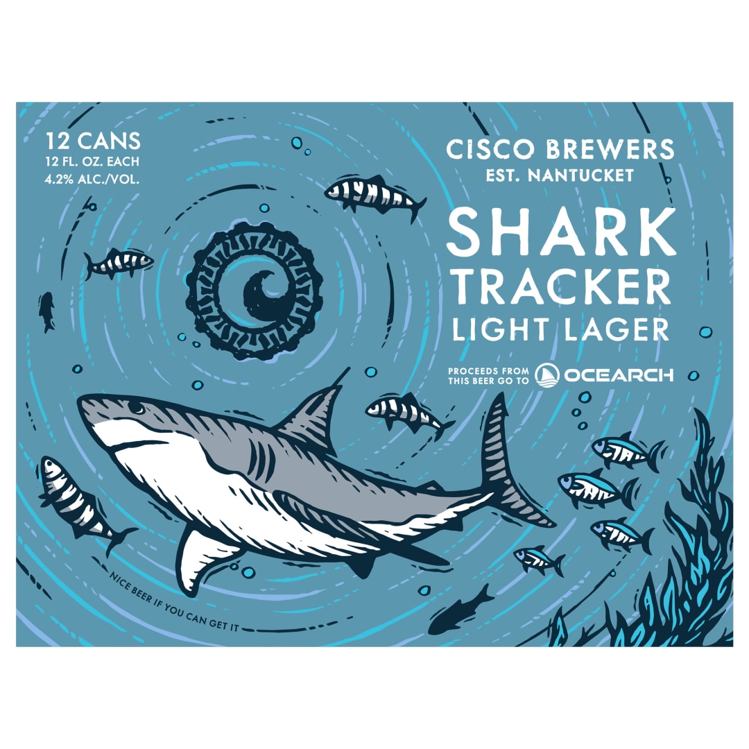 Cisco Brewers Shark Tracker Light Lager, 12 Pack Beer, 12 fl. Oz. Cans, 4.2% ABV
