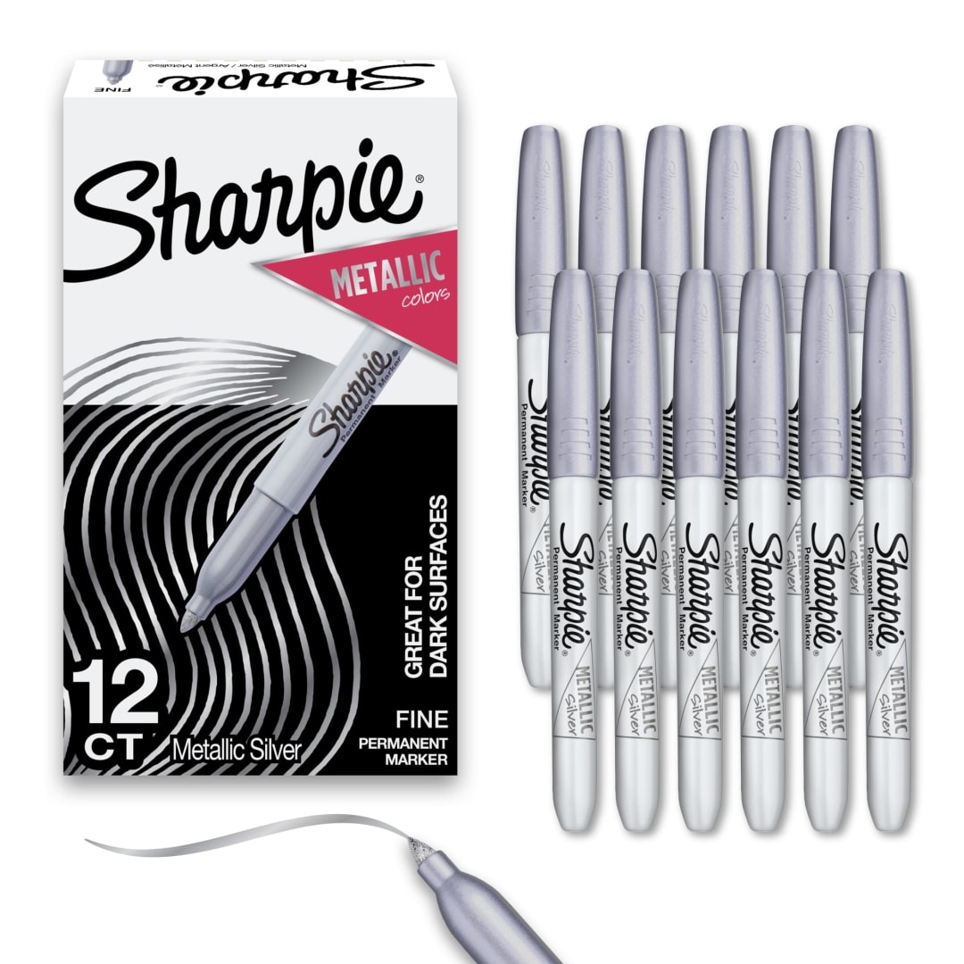 Sharpie® Metallic Permanent Markers, Fine Point, Silver, 12 Count