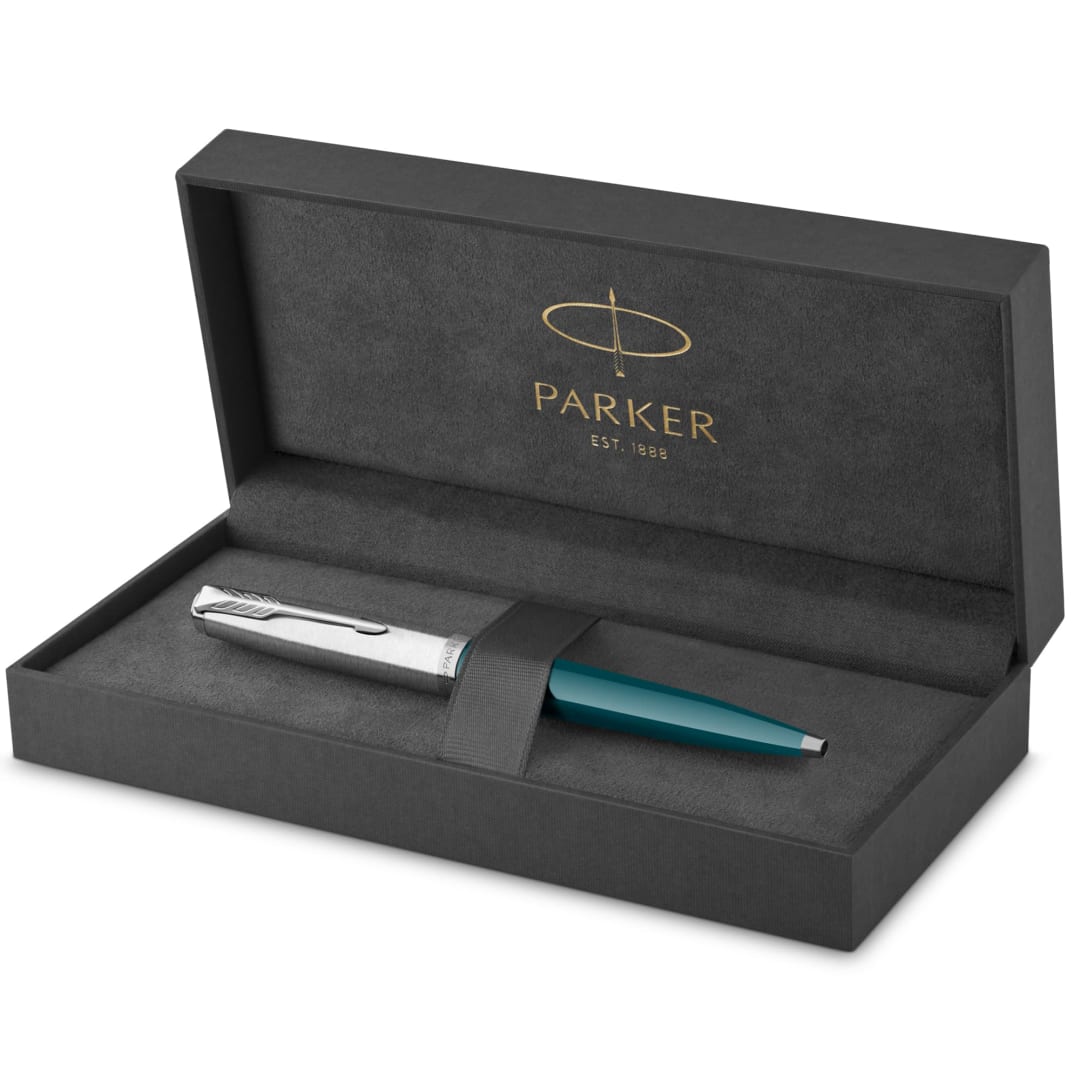 Parker 51 Ballpoint Pen, Teal Barrel with Chrome Trim, Medium Point, with Black Ink, Gift Box