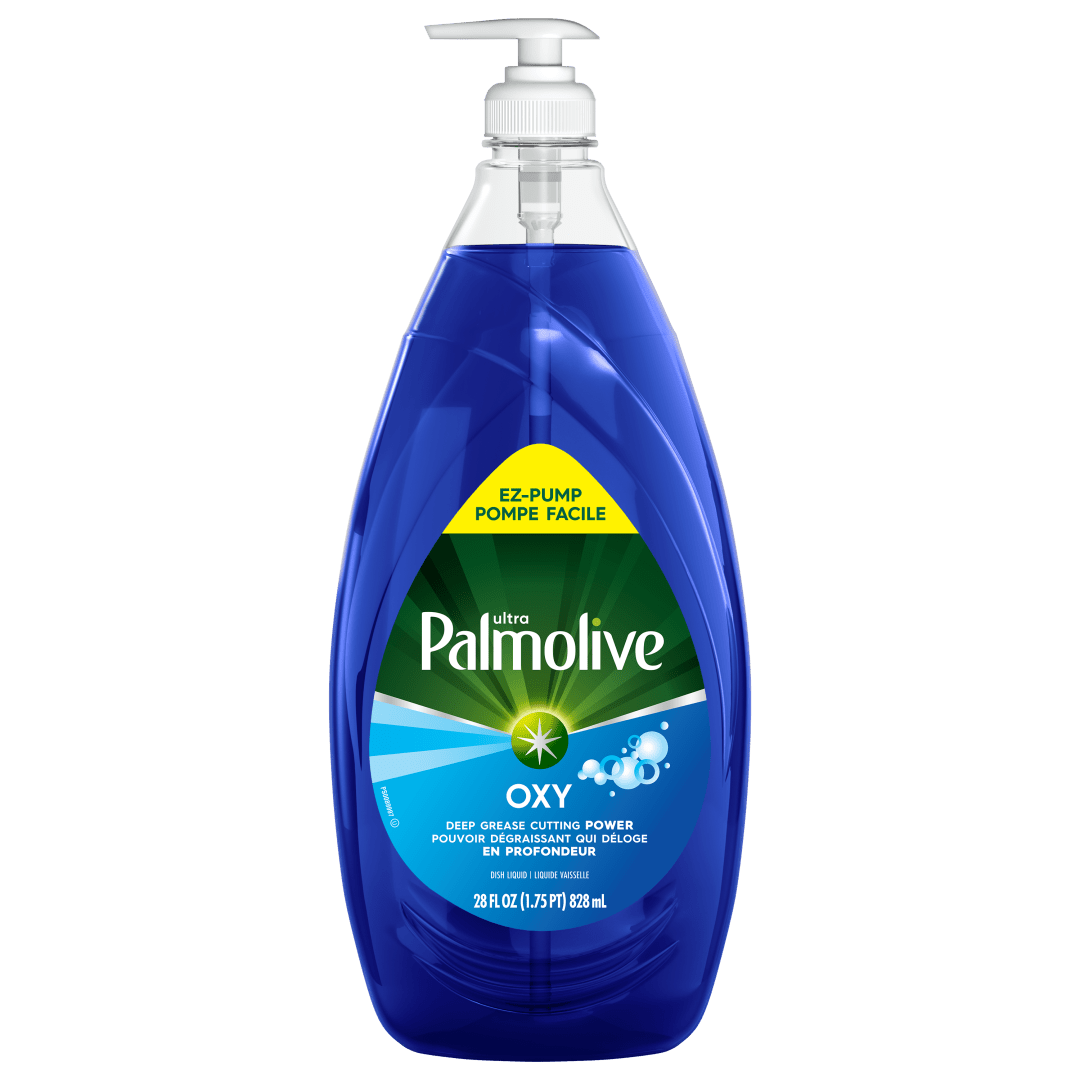 Palmolive Ultra Oxy Liquid Dish Soap, Deep Grease Cutting, No Soaking Needed, Powerful on Plastics, Dishwashing Liquid,  828 mL EZ-Pump Bottle