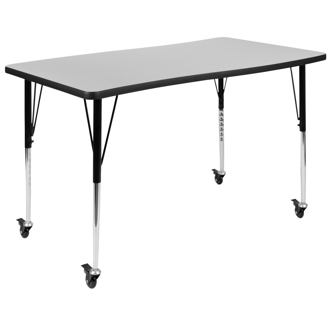 Wren Mobile 28"W x 47.5"L Rectangle Wave Flexible Collaborative Grey Laminate Activity Table-Standard Height Adjust Legs