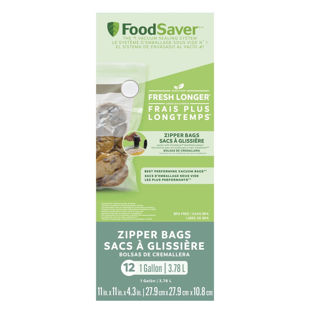 FoodSaver Vacuum Zipper Gallon Bags, 12 Count BPA-Free Reusable Storage Bags for Food, Sous Vide, and Meal Prep, Compatible with Handheld Sealers