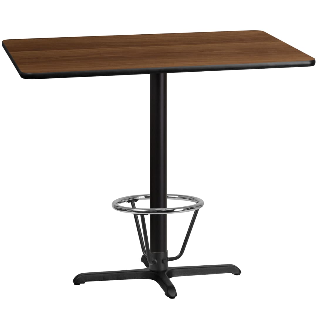 Stiles 30'' x 48'' Rectangular Walnut Laminate Table Top with 23.5'' x 29.5'' Bar Height Table Base and Foot Ring