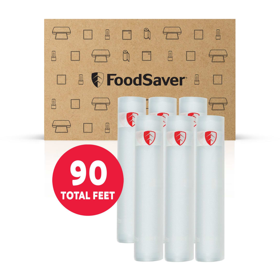 FoodSaver Vacuum Sealer Rolls, 6 Pack 11" x 15' Rolls (90 Total Feet), BPA-Free Custom Size Storage Bags for Food, Sous Vide, and Meal Prep