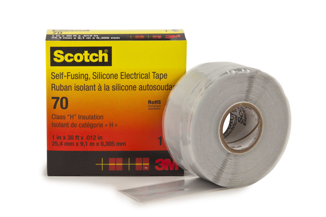 Scotch® 70 Kendiliğinden Eriyen Silikon Kauçuk Elektrik Bandı, 25 mm x 9,1 m (1 inç x 30 ft), her kartonda 24 adet