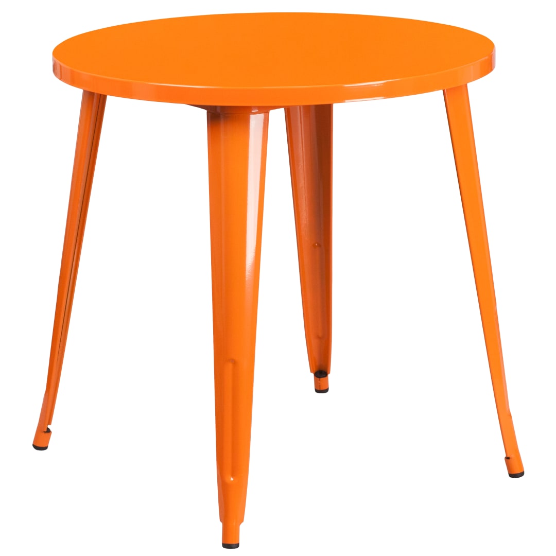 Jeffrey Commercial Grade 30" Round Orange Metal Indoor-Outdoor Table