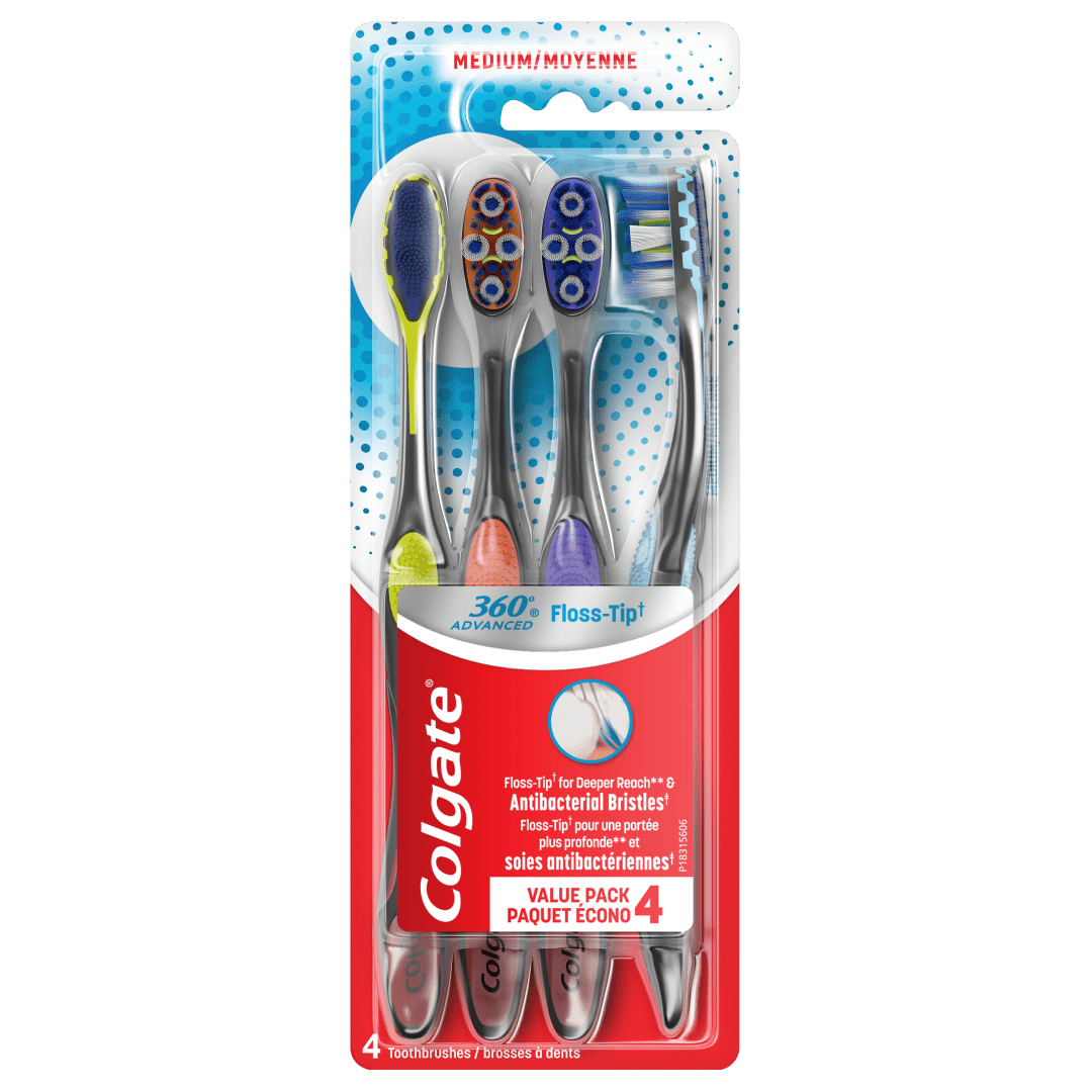 Colgate 36° Total Advanced Floss-Tip Bristles Toothbrush, Medium - 4 Count