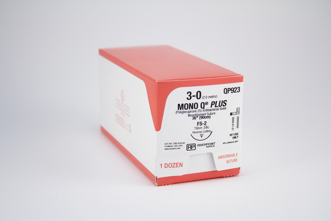 Mono Q Plus Antibacterial PGCL Suture, USP 3-0 with 19mm FS-2 Reverse Cutting 3/8 Circle Needle, Violet, 75cm, Sterile