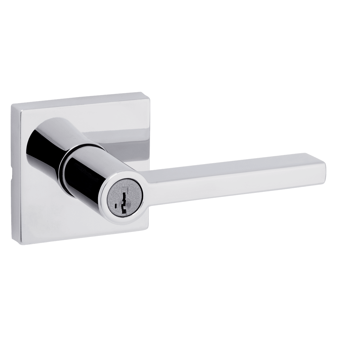 Halifax Square Keyed Entry Lever featuring SmartKey Security™ in Polished Chrome
