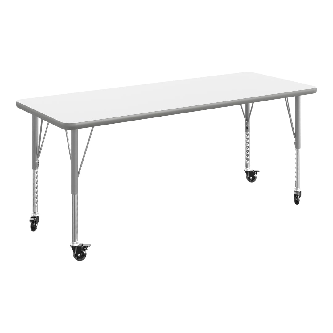 Wren 60" x 24" Adjustable Height Activity Table, Thermal Laminate Top, Short Legs with Locking Casters, White