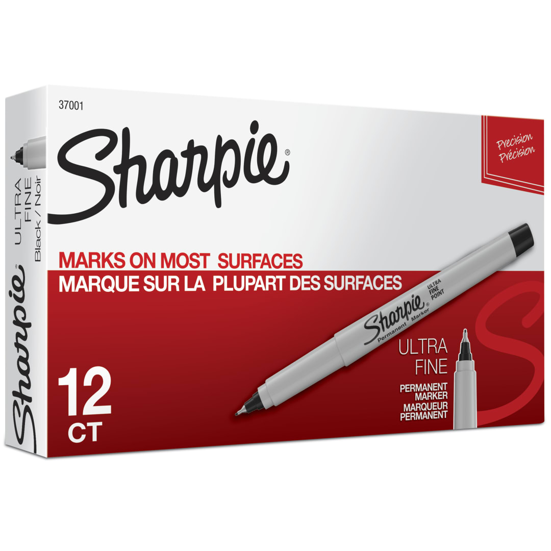 Sharpie® Permanent Markers, Ultra Fine Point, Black, 12 Count