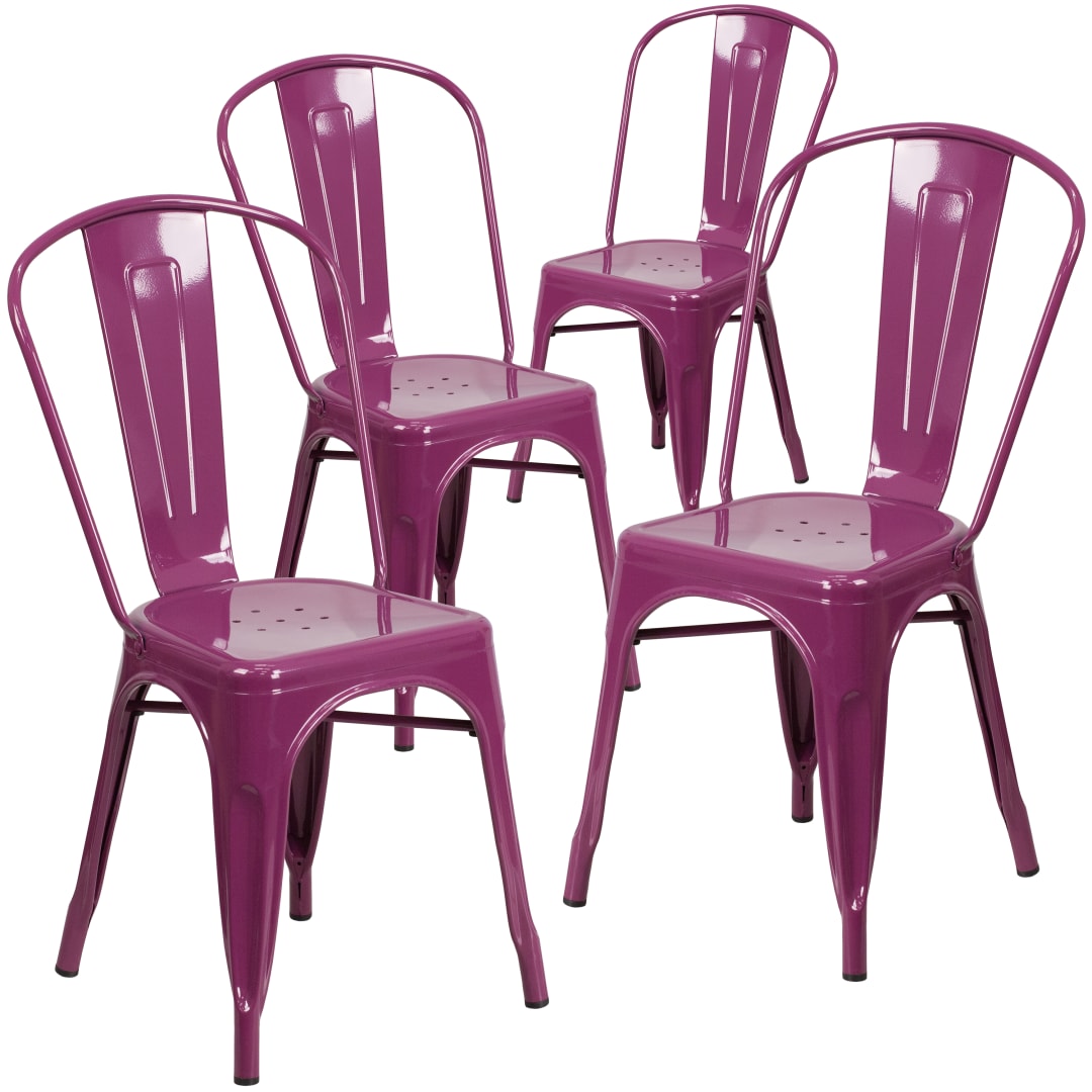 Blake Commercial Grade 4 Pack Purple Metal Indoor-Outdoor Stackable Chair
