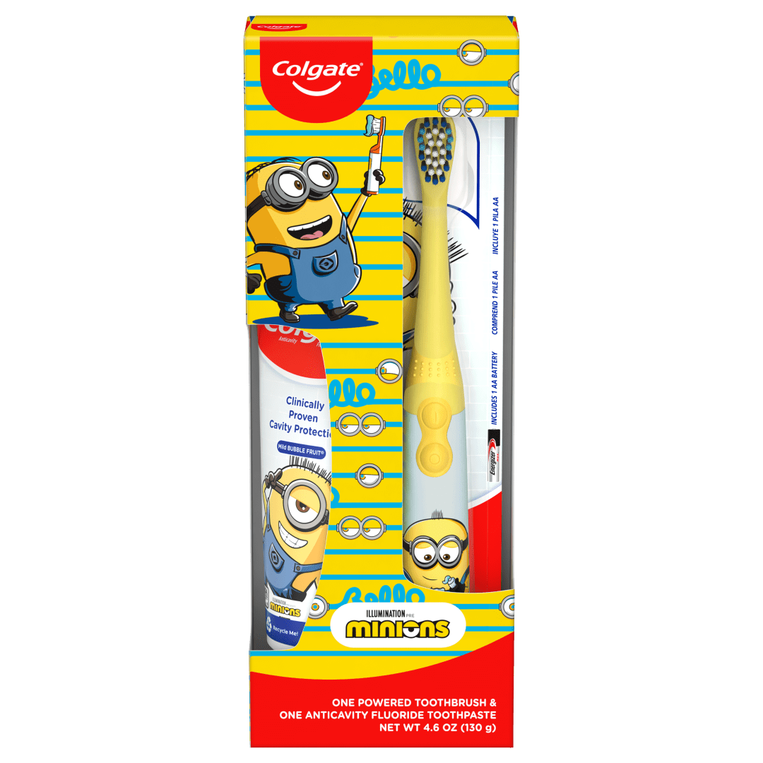 Colgate Kids Toothbrush Set with Toothpaste, Minions Gift Set - 1 Battery Tootbrush and 1 Toothpaste