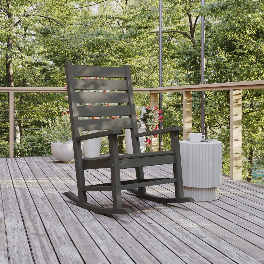 Manchester Contemporary Rocking Chair, All-Weather HDPE Indoor/Outdoor Rocker in Gray