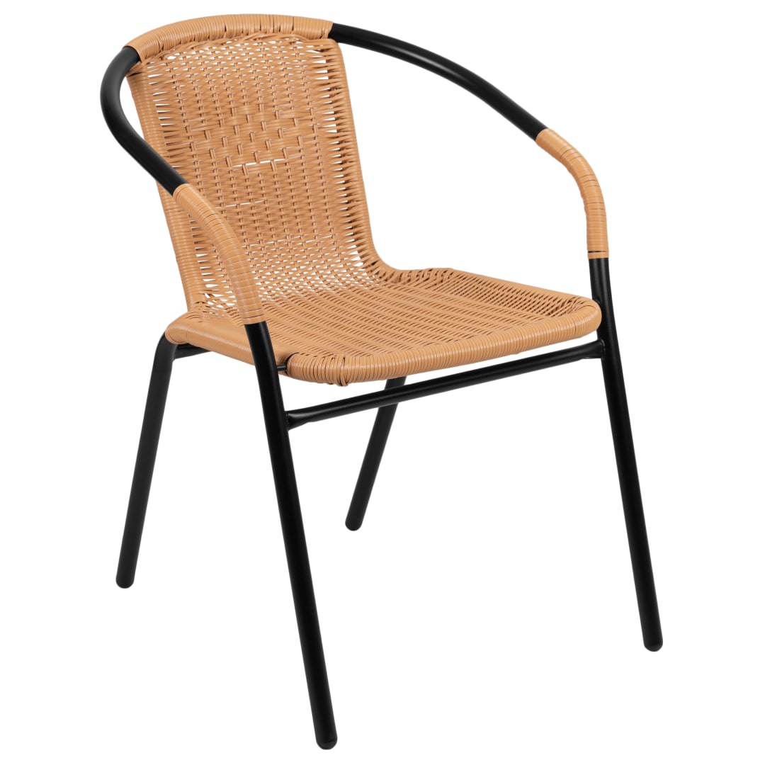 Lila Commercial Grade Beige Rattan Indoor-Outdoor Restaurant Stack Chair