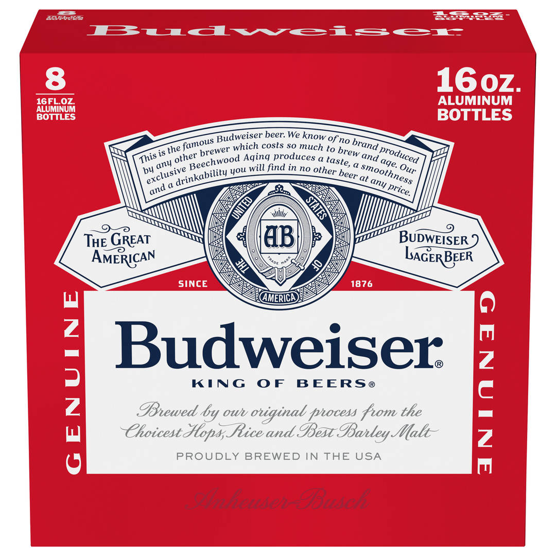 Budweiser 8x16 oz Recloseable Aluminum Bottle End Load Folding CARRIER - Revised Callout