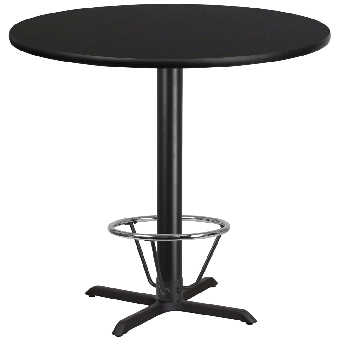 Stiles 42'' Round Black Laminate Table Top with 33'' x 33'' Bar Height Table Base and Foot Ring