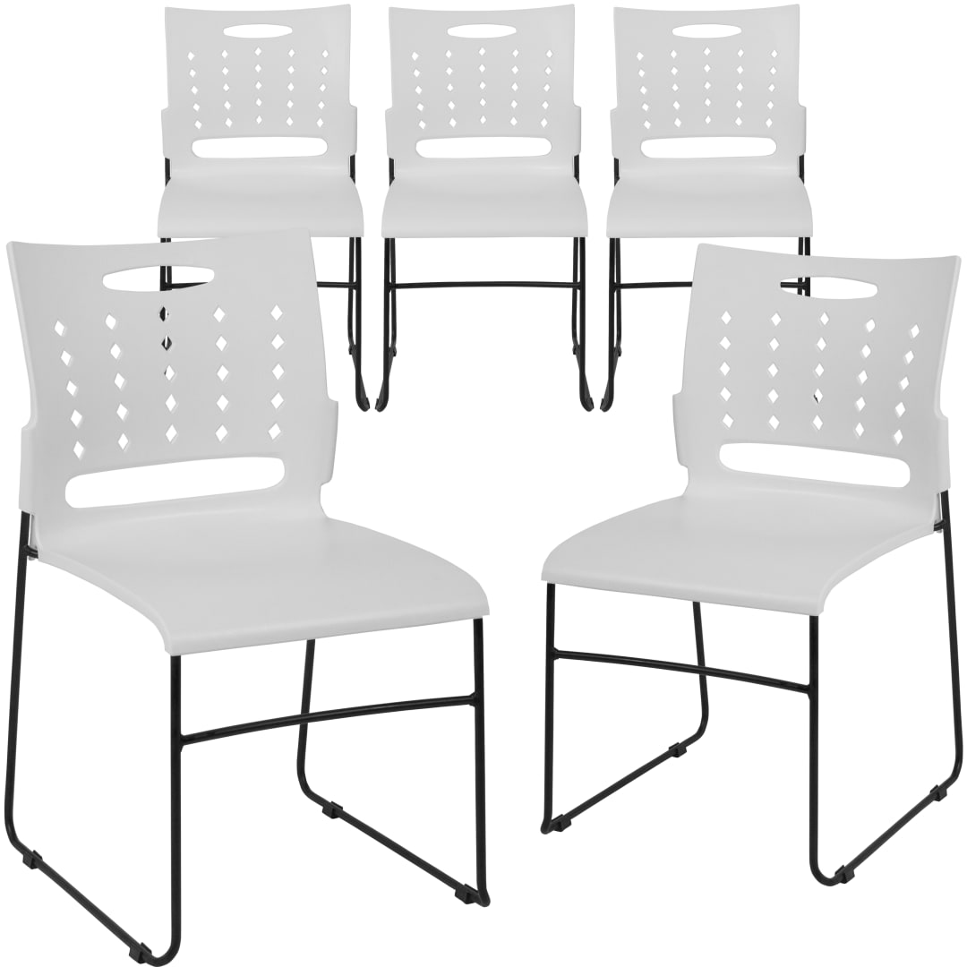 5 Pack HERCULES Series 881 lb. Capacity White Sled Base Stack Chair with Air-Vent Back